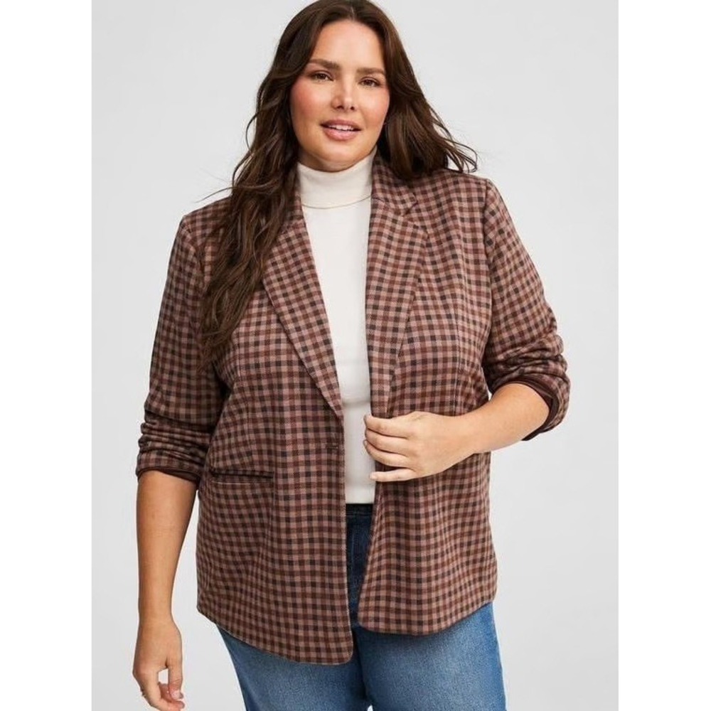 Torrid Blazer 3x Gingham Plaid Holiday Party Office Academia Business Attorney